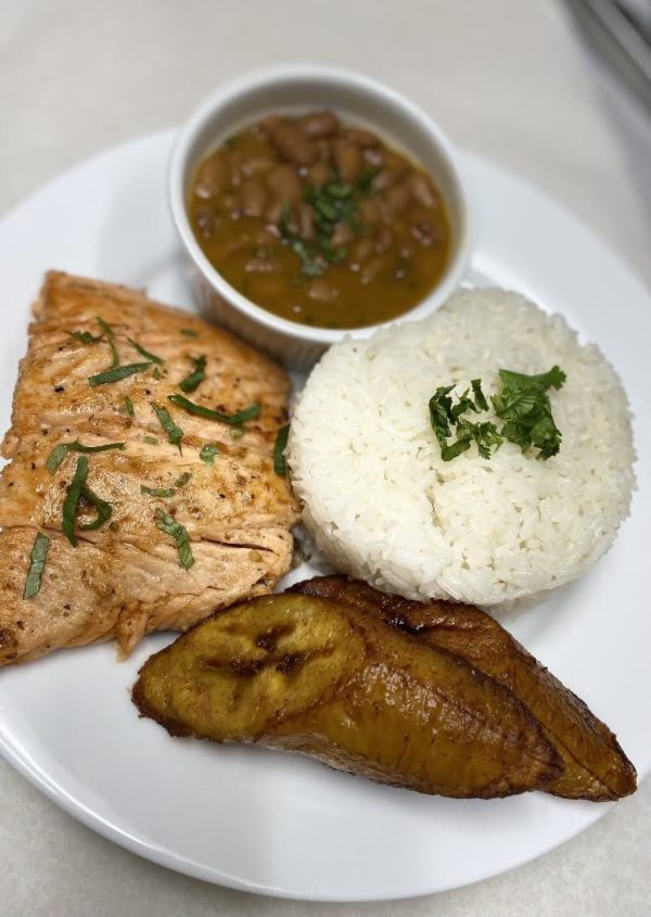 Grilled Salmon, Rice & Salad